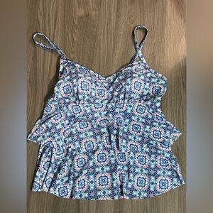 Blue Patterned Women's Tankini Top